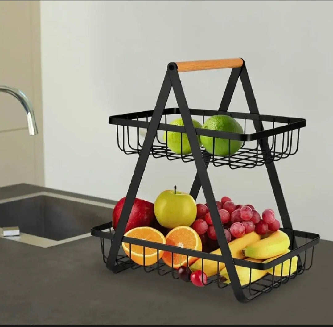 Fruit Basket/2 tier squareshaped wooden handled fruit and vegetables basket