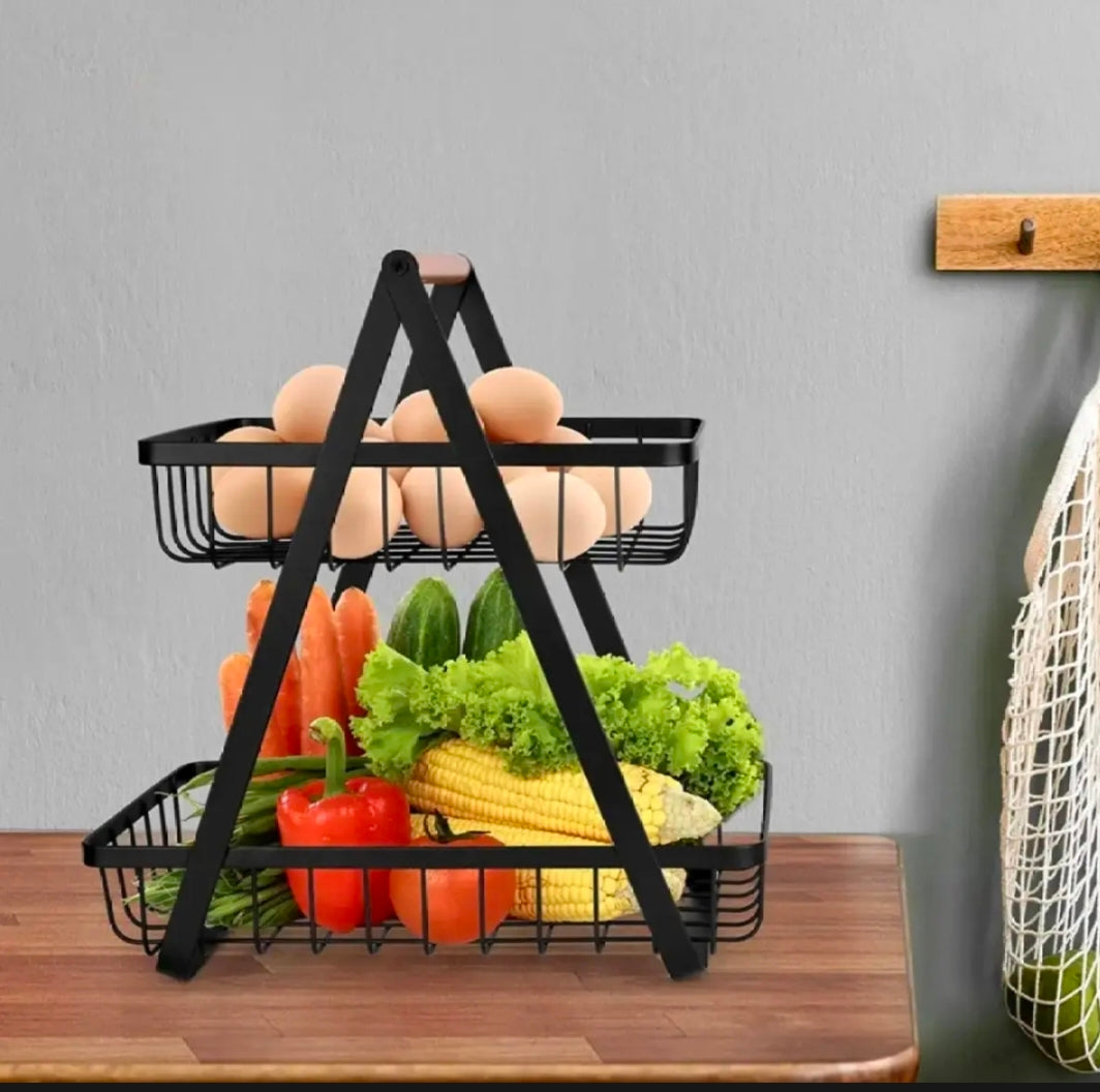 Fruit Basket/2 tier squareshaped wooden handled fruit and vegetables basket