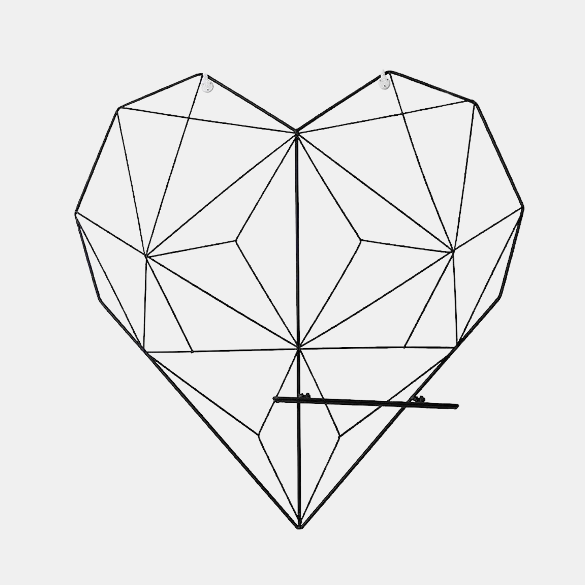 Geometric heart-shaped wire wall shelf